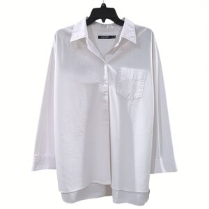 Lauren Ralph Lauren White Collared Half Button Blouse Top Womens Plus Size 2X